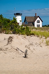 Stage Harbor Light Behind Beach Grass in Massachusetts